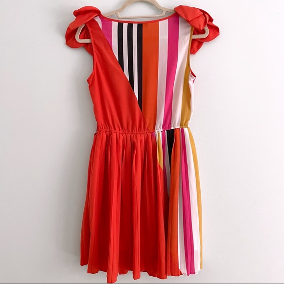 Sundress with Pleated Skirt and Shoulder Floral Details in Bright Orange Dress - Picture 7 of 8